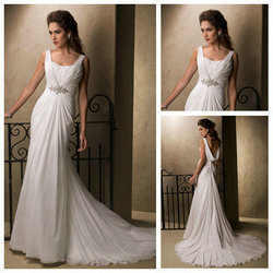 Dramatic Cowl Back V-neckline Empire Waist Floor Length Open Low Back Wedding Dresses(China (Mainland))