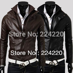 2013 Free shipping South Korea many zipper pu leather coat male leather jacket water locomotive fur clothing Fleece collar M-XXL(China (Mainland))