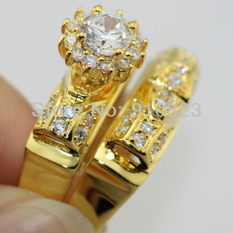 Sparkling 18K yellow gold filled CZ Ring Sets crystal zirconia size 9 Au size R total weight 11g GF jewelry free shipping(China (Mainland))