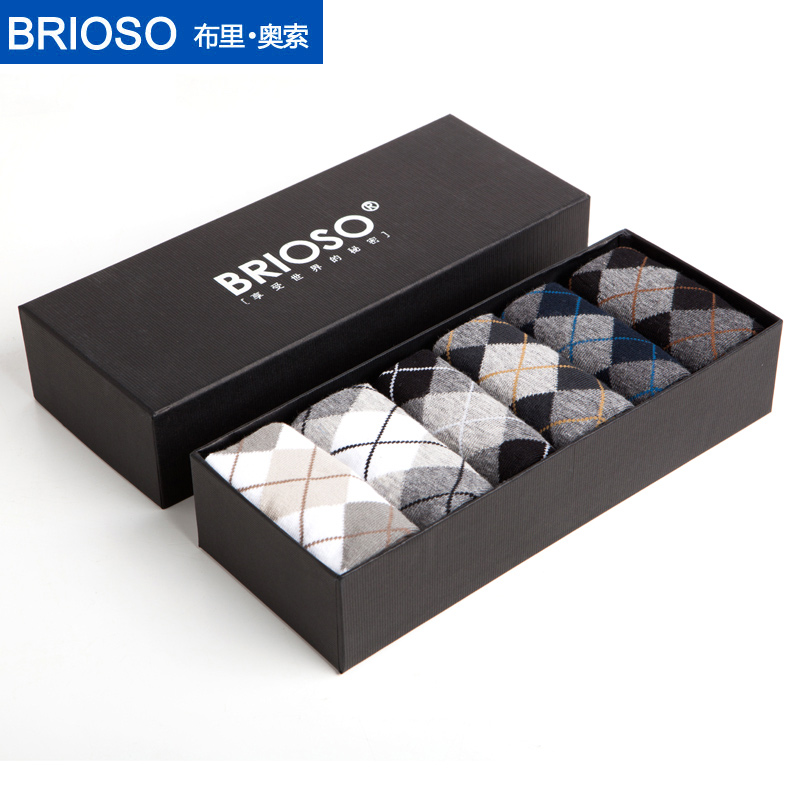 Free shipping Brioso spring and summer male socks thin male sock combed cotton quality gift box 6 double(China (Mainland))