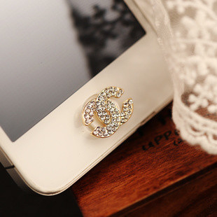 Free shipping wholesale 2013 New rhinestone letter Home Button crown sticker diy mobile phone decoration for IPONE 5 iPad iTouch(China (Mainland))