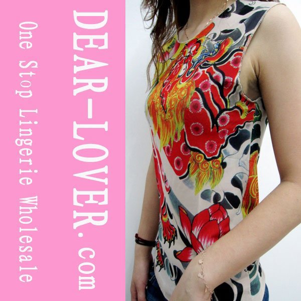 Free shipping 13 new arrivalFire Kirin Tattoo Sleeveless T-shirt LC27001+Freeshipping+Fast delivery(China (Mainland))