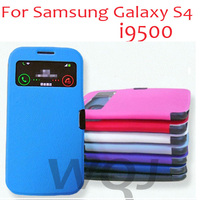 Slim Magnetic Flip Leather Case For Samsung Galaxy S4 i9500 with window open,10pcs/lot,free shipping