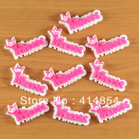 Wholesale Lot 50pcs Letter PRINCESS Hot Pink Resin Cabochons Flatbacks Flat Back Girl Hair Bow Center Crafts Embellishments DIY