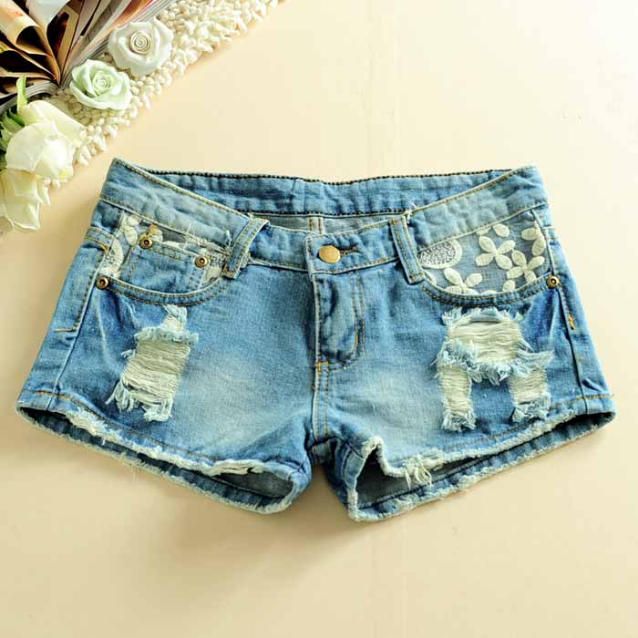 Promotional price for Female Summer legging crochet hole denim shorts(China (Mainland))