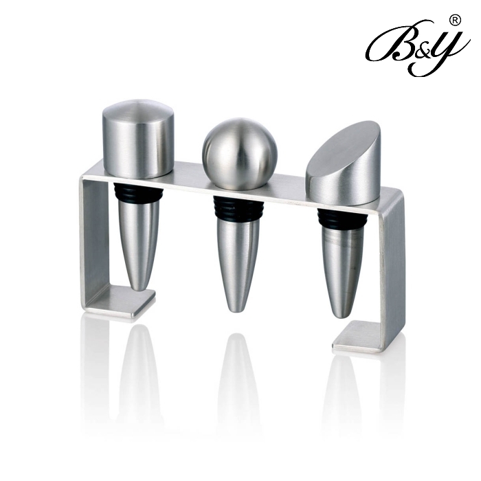 B&y wine stopper stainless steel wine stopper set bottle stopper with stand piece set unique decoration(China (Mainland))