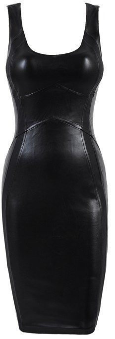 Hot 2013 New In Sexy PU Patchwork Sexy Black Bodycon Bandage Dress Sleeveless Sheath Party Club Evening Dresses H301(China (Mainland))