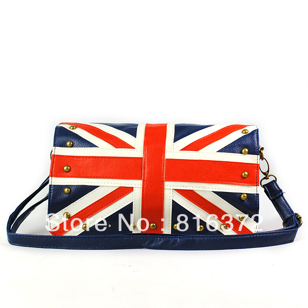 Ladies Union Jack Round Rivet Studded Flap Mini Shoulder Bag Blue-Freeshipping(China (Mainland))