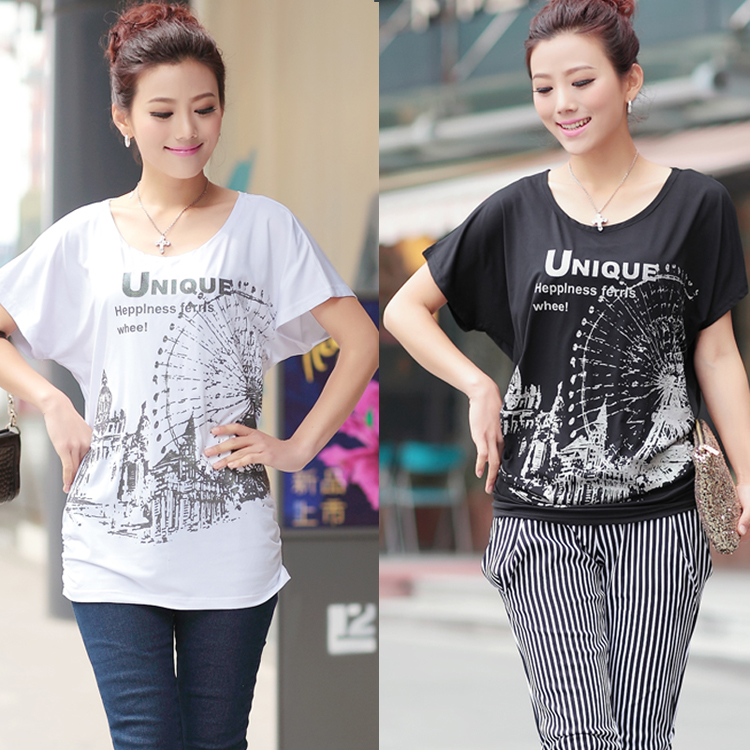 Summer fashion design loose long plus size clothing mm spring short-sleeve T-shirt female(China (Mainland))