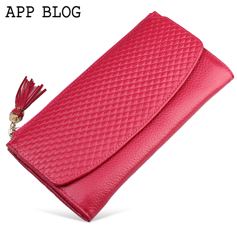 App blog genuine leather wallet female long design mobile phone bag coin purse women's multifunctional Women cowhide clutch(China (Mainland))