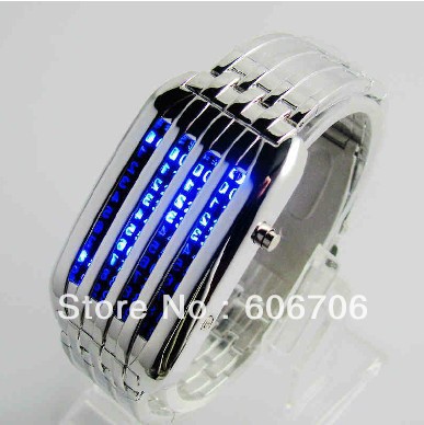Wholesale!HOT! men watches 2013 brand name Dress Iron blue LED designer bracelet Wrist watches stainless steel Free Russian(China (Mainland))