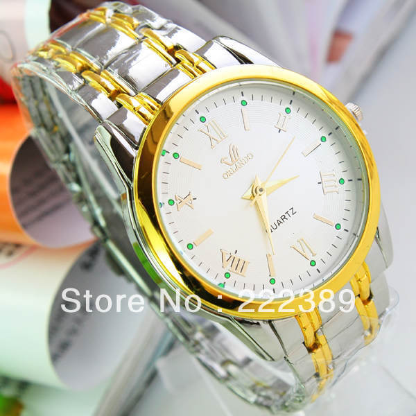 Free shipping 2013 new men quartz watch Three colors supply gold Roman numerals Scale dress Stainless steel watch gift 147284 .a(China (Mainland))
