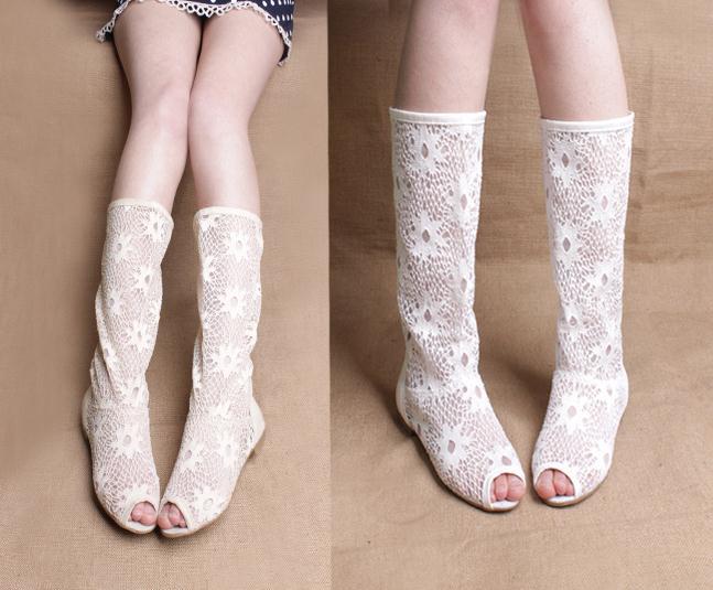 Best-selling! cool high-leg boots women's open toe boots summer cutout mesh boots multicolor size 35-41(China (Mainland))