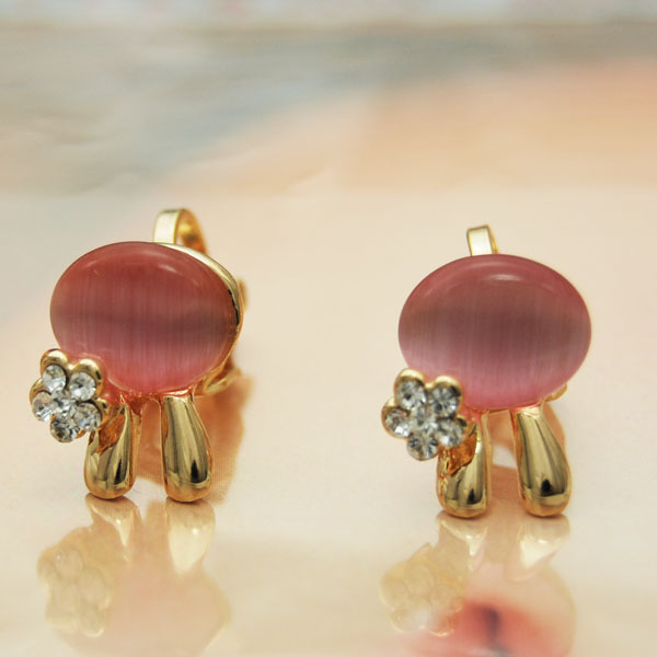 2013 New Fashion Cute Opal rabbit earrings with rhinestones wholesale for FREE SHIPPING(China (Mainland))