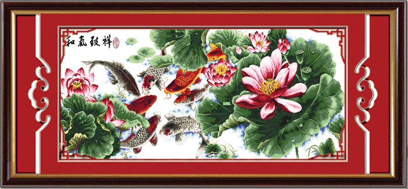 Free shipping Finished cross stitch lotus carp water wash machine embroidery finished product(China (Mainland))