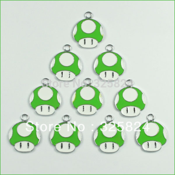 Wholesale 20 pcs Super Mario Green Mushroon One-up Metal Zinc Alloy Enamel Charms Pendants for Girl Jewelry Crafts Making DIY(China (Mainland))