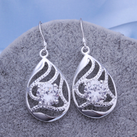 SSE09 Fashion CZ Crystal Silver Drop Earrings oval pattern Nice Gift Fit for ear Jewelry Women elegant & noble