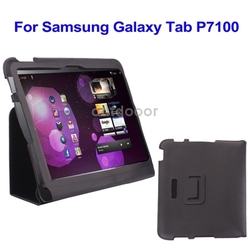 Ultrathin Leather Case For Samsung Galaxy Tab 10.1 P7100 with Holder Black(China (Mainland))