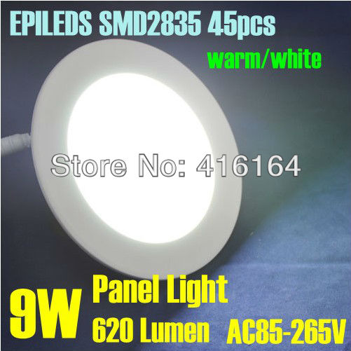Ultra Bright Square AC85-265V 9W 620LM EPILEDS SMD2835 Warm White/White Mini Panel Light with Power adapter Free Shipping(China (Mainland))