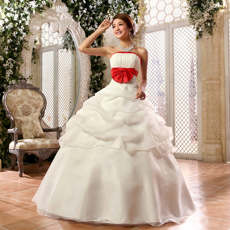 Bell 2013 tube top red bow belt the bride wedding dress k8(China (Mainland))