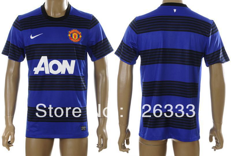 12-13 Best quality soccer jerseys Manchester away blue jersey and black short football kit uniforms sport clothes free printing(China (Mainland))