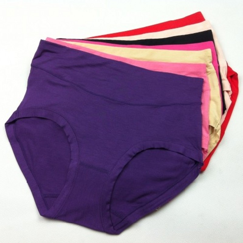 6 women's solid color high waist modal panties female briefs butt-lifting abdomen drawing plus size plus size panties(China (Mainland))