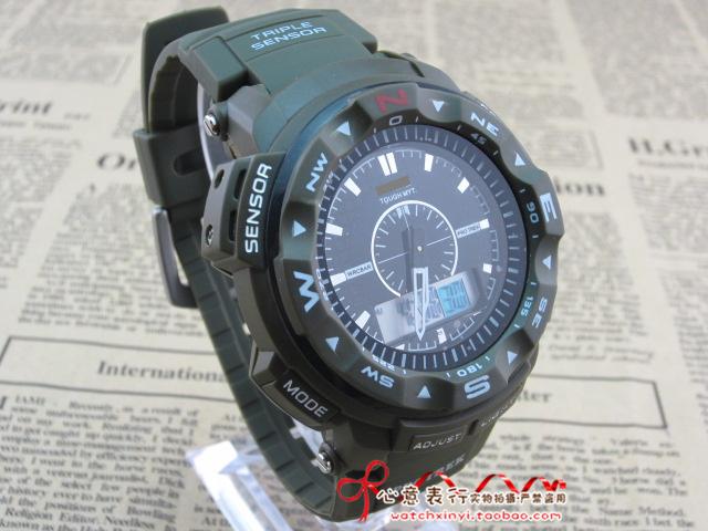 Men's olive sports electronic watch new arrival hiking table prg-250 led dual display table bling(China (Mainland))
