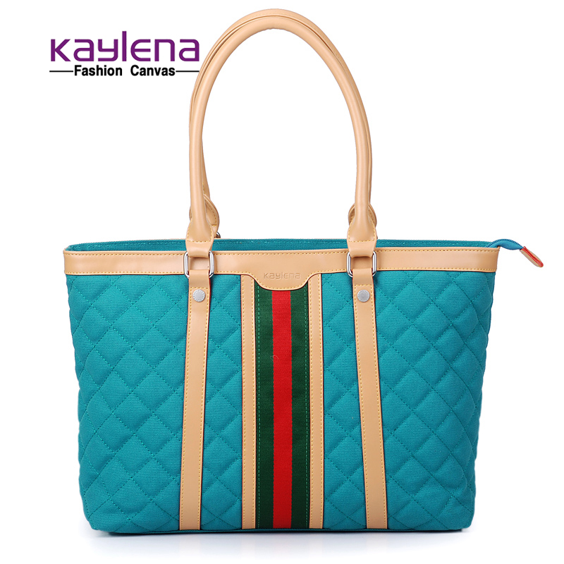 Waterproof canvas 2013 fashion shoulder bag webbing plaid women's handbag k1245(China (Mainland))