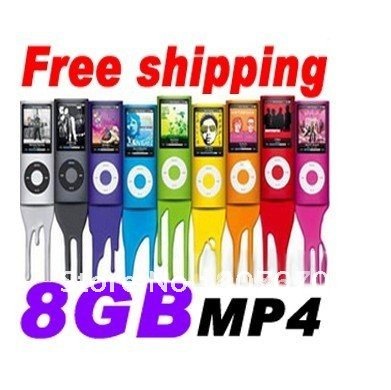 50% shipping fee hot sale 8GB Slim 1.8" 4th LCD MP3 MP4 Player FM Radio Video 9 COLORS(China (Mainland))