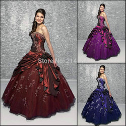 Free Shipping Hot Sale Lace-up Back Strapless Burgundy Quinceanera Dress Prom Party Ball Gown Sweet Sixteen Dresses 2013(China (Mainland))