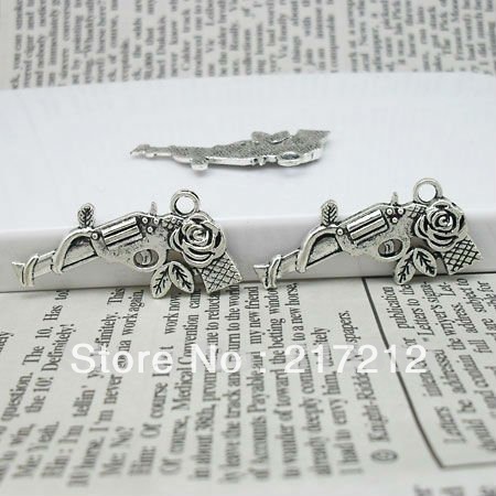 30pcs/lot Metal Lovely Flower Gun Charms Jewelry Findings 18*30mm Fit Vintage Silver Diy Jewellery Pendants(China (Mainland))
