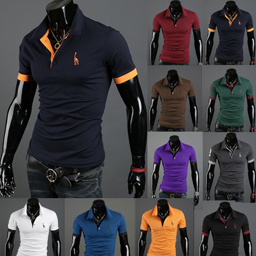 Free Shipping Hot New Men's T-shirts,Men's Fawn embroidery cultivate one's morality short sleeve POLO shirt 10 Colors Size:M-XXL(China (Mainland))