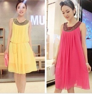 Free Shipping Vintage Mango 2013 hot bead pleated tank dress black belt(China (Mainland))