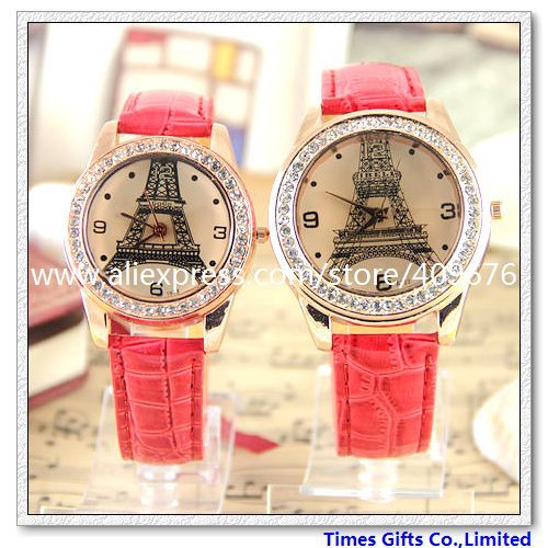 Free shipping 5PCS/lot Fashion Watch Women Quartz Watches Leather Eiffel Tower Watch Casual Lady Wristwatches(China (Mainland))