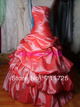 Real Sample Simple Classic Pure Color Pleated Tiered Ball Gown Floor Length Lace Up Taffeta Quinceanera Dresses SOD13052006