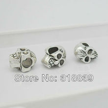 Free shipping 30pcs/lot Antique Silver Alloy 8*9*12mm 3D Double-sided Skull Beads Fit Pandora Bracelets 6233