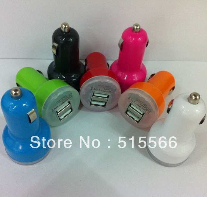 Dual USB Port Mini Car Charger For Apple IPhone 5 4S IPad PDA MP3 MP4 Mini Two Power Adapter 50pcs/lot Free Shipping(China (Mainland))