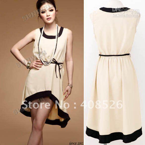 2013 HOT SALE New Fashion Women's Lady Vest Sleeveless Asymmetric Hem Dress Free Shipping 4013(China (Mainland))