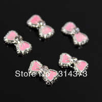 100pcs / Lot Lovely Pink Color 5X8MM Bow Tie Bowknot Moblie Cellphone Salon UV Gel Tips DIY Design Decoration Nail Art Accessory
