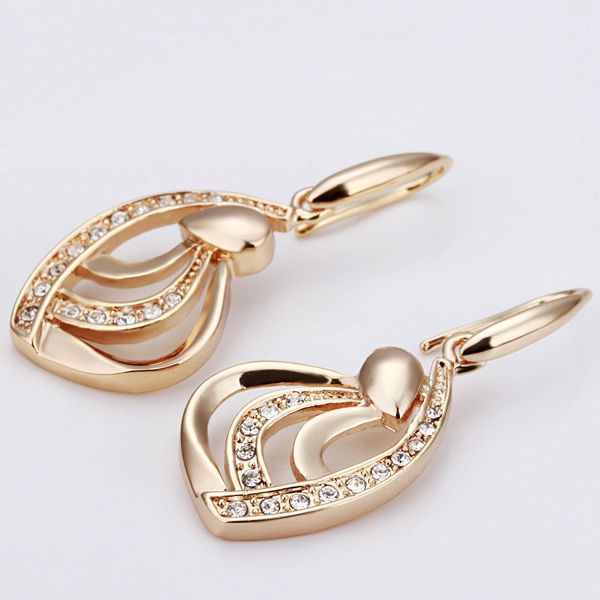 (Min $15) Hot Sale 18KGP Rose Gold Plated Crystal Tennis Setting Frame Heart Shell Wing Shap Drop Earrings(China (Mainland))
