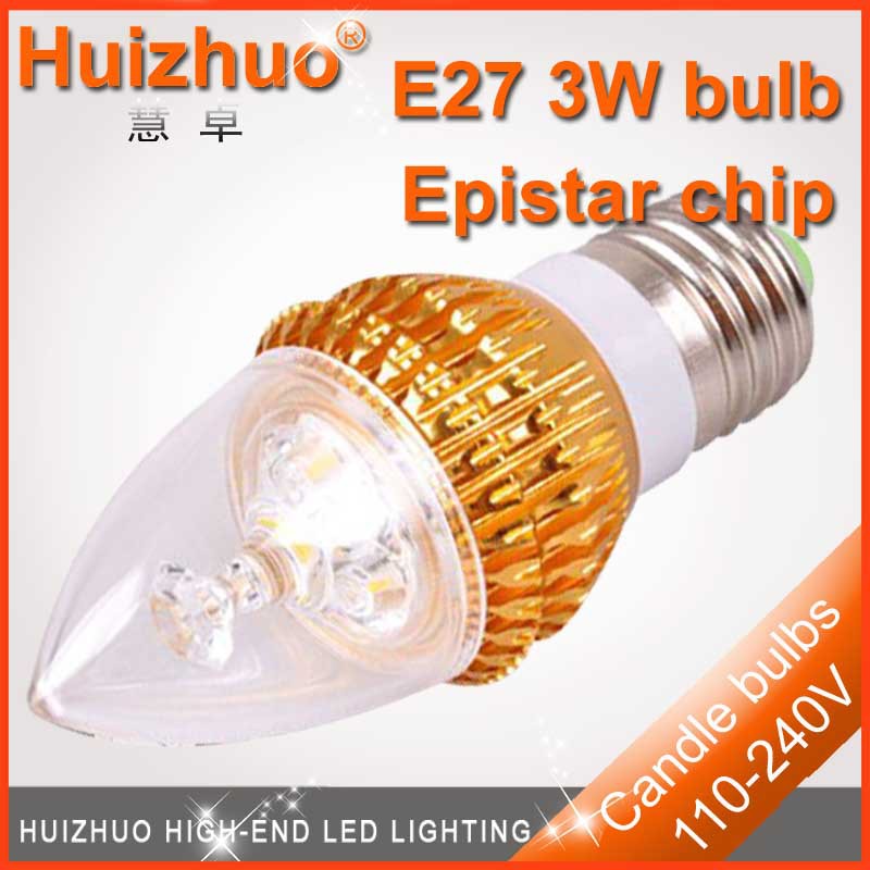 [Huizhuo lighting]Chandelier candle covers e27 3w led candle light,High power beautiful led lamp e27 factory supplier(China (Mainland))