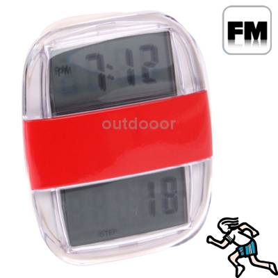 Multi-function Mini Pedometer with LCD Display Support Clock FM Radio Function Red(China (Mainland))