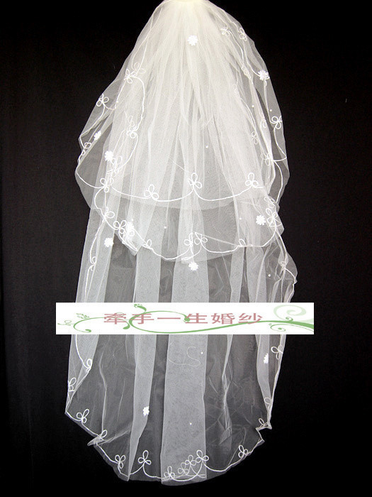 Bridal veil thickening hair accessory beading applique lace mantilla free shipping(China (Mainland))