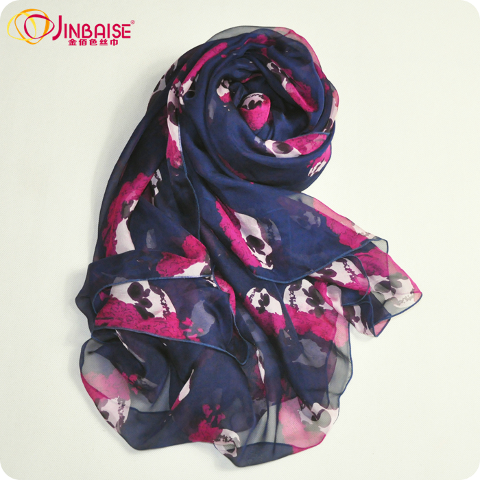 Autumn and winter mulberry silk long design silk scarf big silk scarf female cape skull(China (Mainland))
