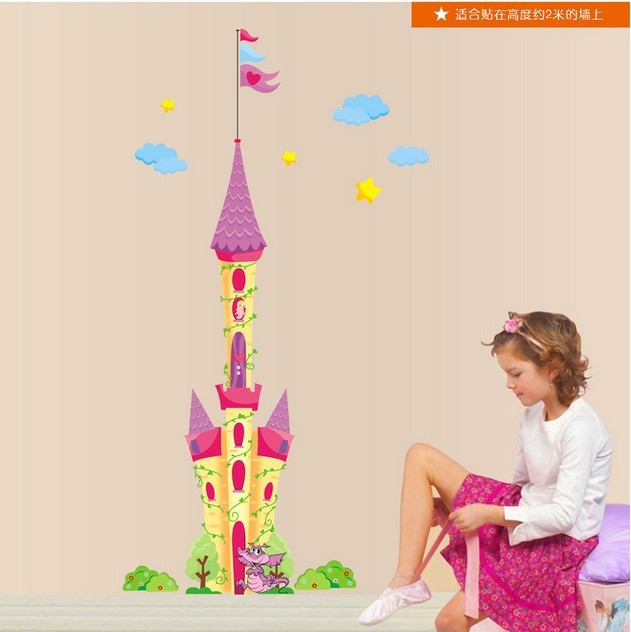 Wholesale 5pc/lot DIY Castle cartoon wall sticker 95*180cm kids rooms decor Sofa background pvc sticker removable 1917(China (Mainland))