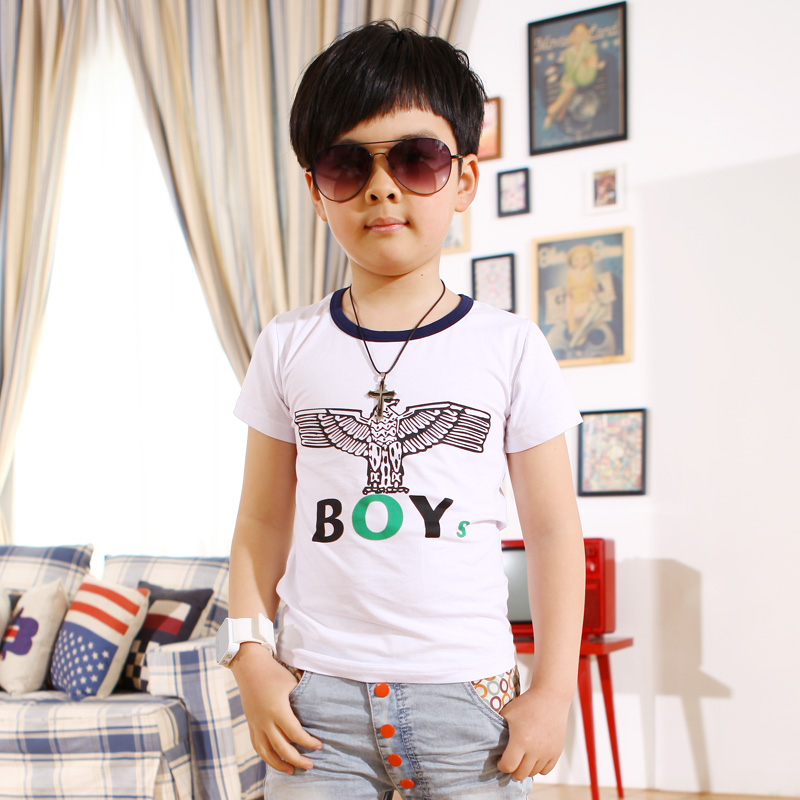 Male child t-shirt children's clothing summer 2013 eagle pattern child T-shirt 100% cotton short-sleeve(China (Mainland))