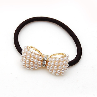 Accessories hair accessory hair accessory pearl crystal bow hair rope headband rubber band(China (Mainland))