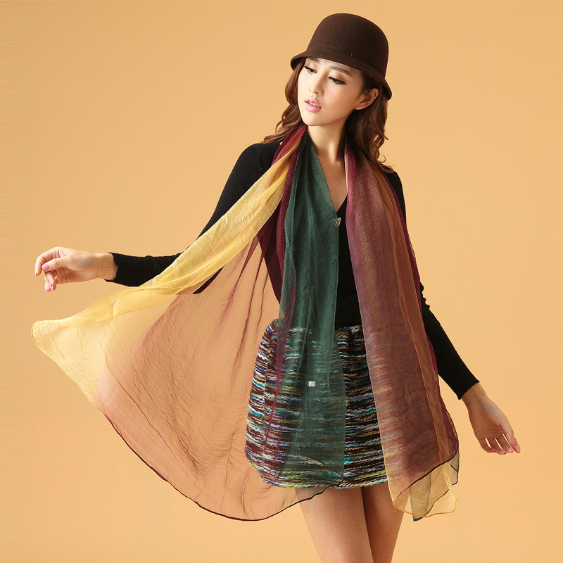 Summer mulberry silk women's silk scarf gradient color design long scarf(China (Mainland))