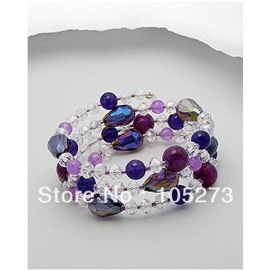 Stunning Gem Stone Bracelet 4-20mm Crystal Freshwater Pearl Amethyst Spiral Cuff Bracelet Destination Wedding Bridesmaid Jewelry(China (Mainland))