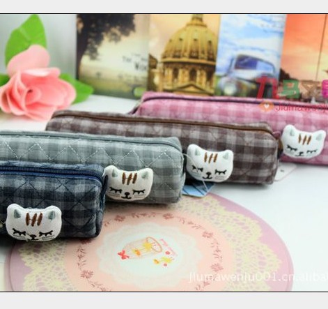 Q5726Free Shipping cat pen bag canvas pencil bag pencil cases for girls fabric linen kawaii hello kitty pencil case(China (Mainland))